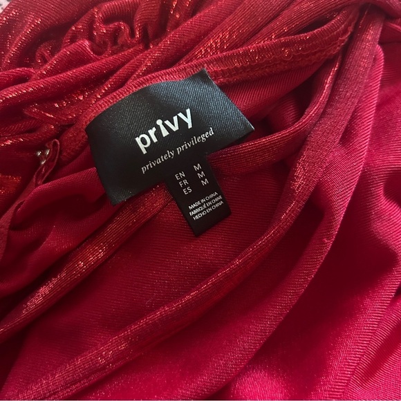 Privy Red Ruched Bodycon long Dress - Picture 7 of 8